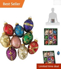Charming Set of 9 Glittering 45mm Glass Egg Ornaments for a Joyful Holiday