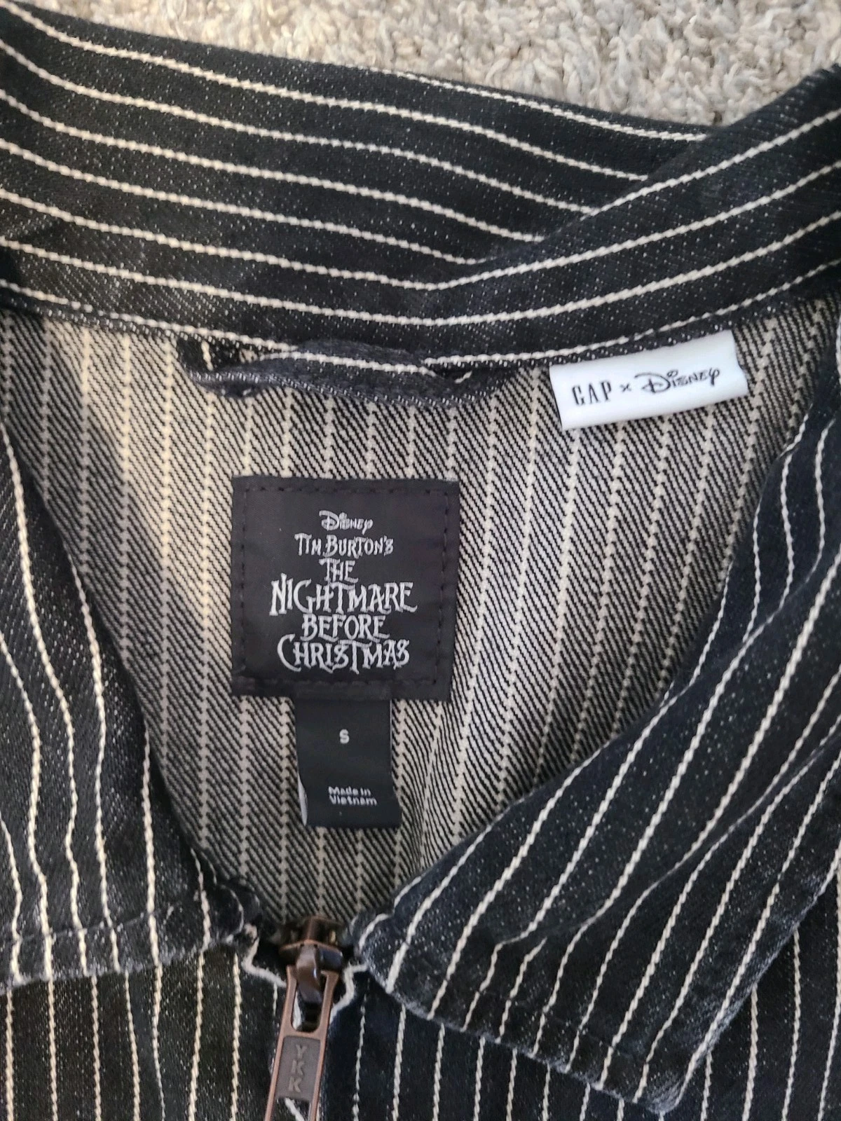 Gap Disney Nightmare Before Christmas Black White Striped Denim Jacket Size S image 3