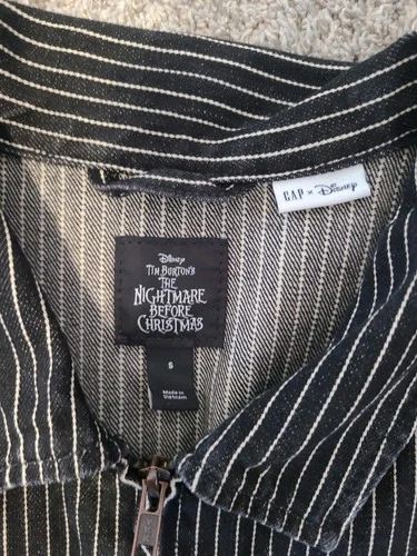 Gap Disney Nightmare Before Christmas Black White Striped Denim Jacket Size S image 3