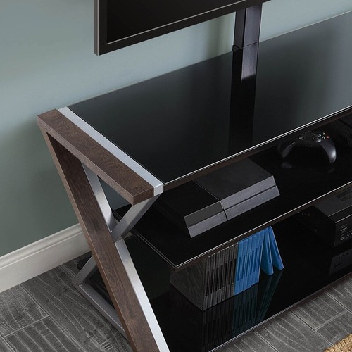 3-in-1 TV Stand Swivel Wall Mounted Tabletop Black Tempered Glass Media Storage - Picture 13 of 13
