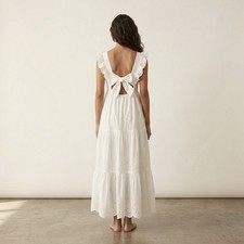 MANGO White Eyelet Embroidered Cotton Maxi Dress, sz XS