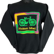 Vintage 90s Mackinac Island Michigan Sweatshirt Bicycle Bike USA Black S Small
