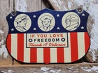 VINTAGE AMERICAN PORCELAIN SIGN OLD 1962 FREEDOM THANK A VETERAN PATRIOTIC FLAG