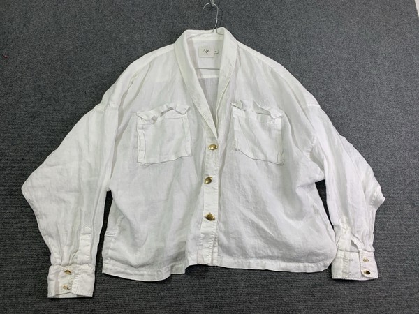 Aje Linen Shirt Womens 10 White Gold Buttons Long Sleeve Oversized Utility Blous
