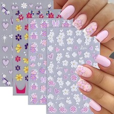 4 Sheets Colorful Flower Nail Art Stickers Decals 5D Embossed Spring flower