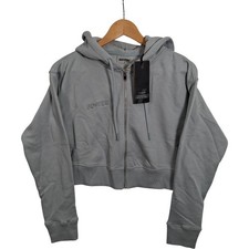 BO+TEE Cropped Hoodie Small Grey Womenswear Full Zip Embroidered Tags Preloved