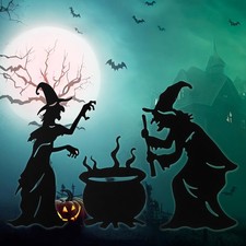Halloween Witch Yard Decorations Witch Silhouette Yard Stakes with Cauldron,S...