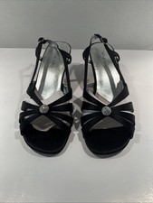 David Tate Rosette Evening Shoes Black Satin Sling Back 8.5 W in box w shoe bags