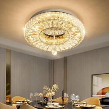 Dia 16" Modern Crystal Chandeliers Chandelier Dimmable Flush Mount Ceiling Light