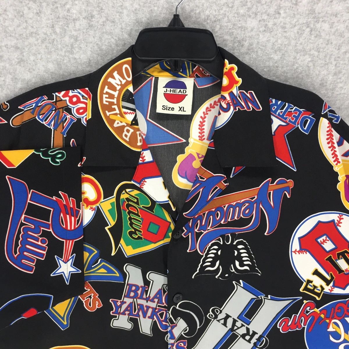 Camisa De Colección Años 90 J Head Liga Negra Béisbol MLB AOP Abotonada Para Hombres XL Negra