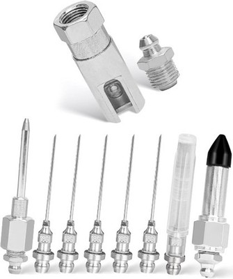 9 Pcs Needle Nozzle Kit, Slotted Fitting Rubber Nipple Adapter, Stainless Steel