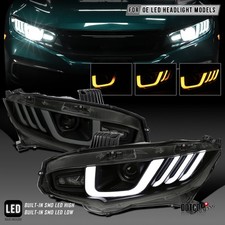 Fit 2016-2021 Honda Civic Black Smoke Full Led Sequential Projector Headlights