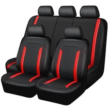 Universal Leather Car Seat Covers Full Set, Universal Fit Full Set Red