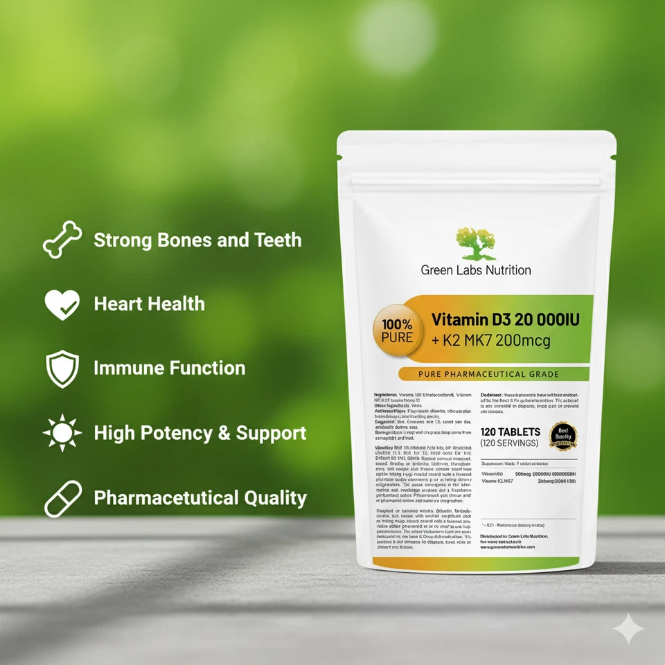 Vitamin D3 20,000 IU + K2 MK7 Tablets – High Strength, Immune & Bone Support - Image 2 of 4