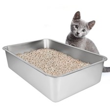 IKITCHEN Stainless Steel Cat Litter Box, Large Metal Litter Pan for Cats Rabb...