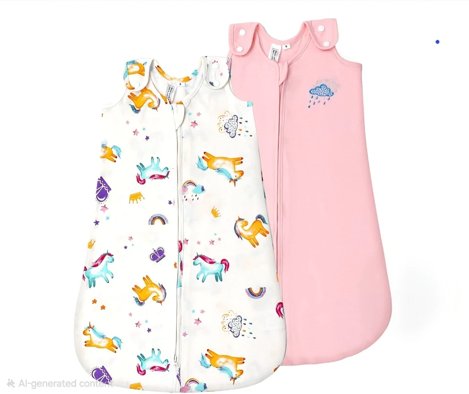 TILLYOU 2 包婴儿睡袋 18-24 个月大号粉色和小时,100% Cotto — 第 3/4 张图片