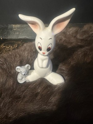Vintage Goebel Germany 3.5 in.  white bunny with mouse porcelain figurine