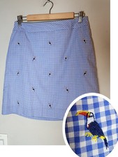 Talbots Parrot Embroidered 100 Cotton Blue Gingham Plaid Skirt Size 6P 6 Petite
