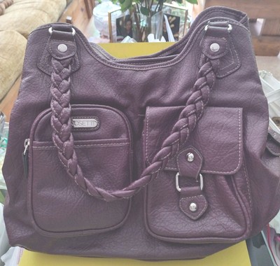 Rosetti Burgundy Braided Handle Big Multi Compartment Purse/Matching Wallet VGC