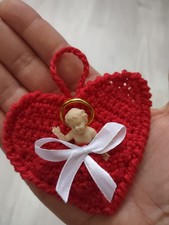 Cuore Con Bambino Gesù Uncinetto Natale Decorazione 