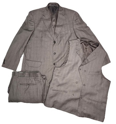 Apollo King Men s 3 Piece Suit 44R Jacket 38R Pants Gray Glen Plaid Vest Set