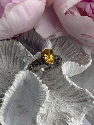 925 Sterling Silber Ring Citrin & Markasiten Größe 7