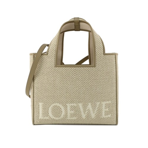 Loewe Font Tote Small 2Way Shoulder Bag Canvas Beige Gold Hardware #UDB210