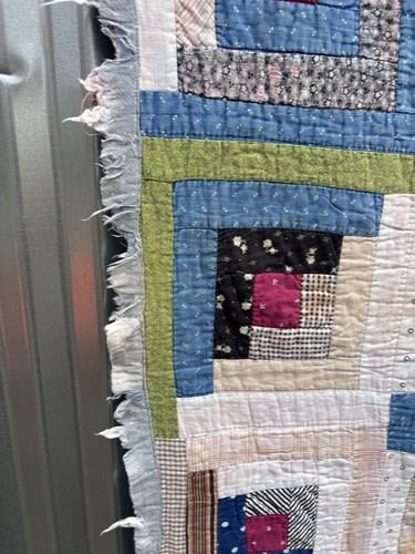 Antique Vintage Handmade Barn Raising Log Cabin Quilt 74x70 C1920s Indigo - Picture 11 of 24