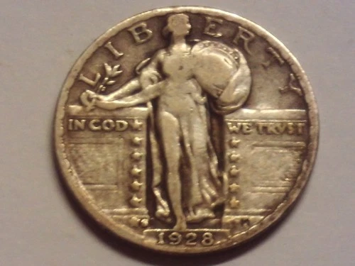 1928 S Standing Liberty Silver Quarter San Francisco Mint VG to Fine 90% Silver