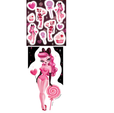 Cutie Pin-up Cupcake Hearts PINK Laptop Cell Phone decals 2 sheet