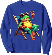 Frog Peace Sign Sunglasses Summer Funny Gift Unisex Crewneck Sweatshirt
