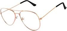 CLEAR LENS SUNGLASSES GOLD METAL FRAME AVIATOR STYLE MEN WOMEN UVB UVA 99