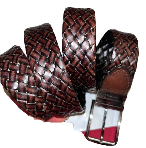 Nautica Brown/Black Leather BELT Reversible Oscar Man Overboard Woven Strands 38 - Picture 4 of 21