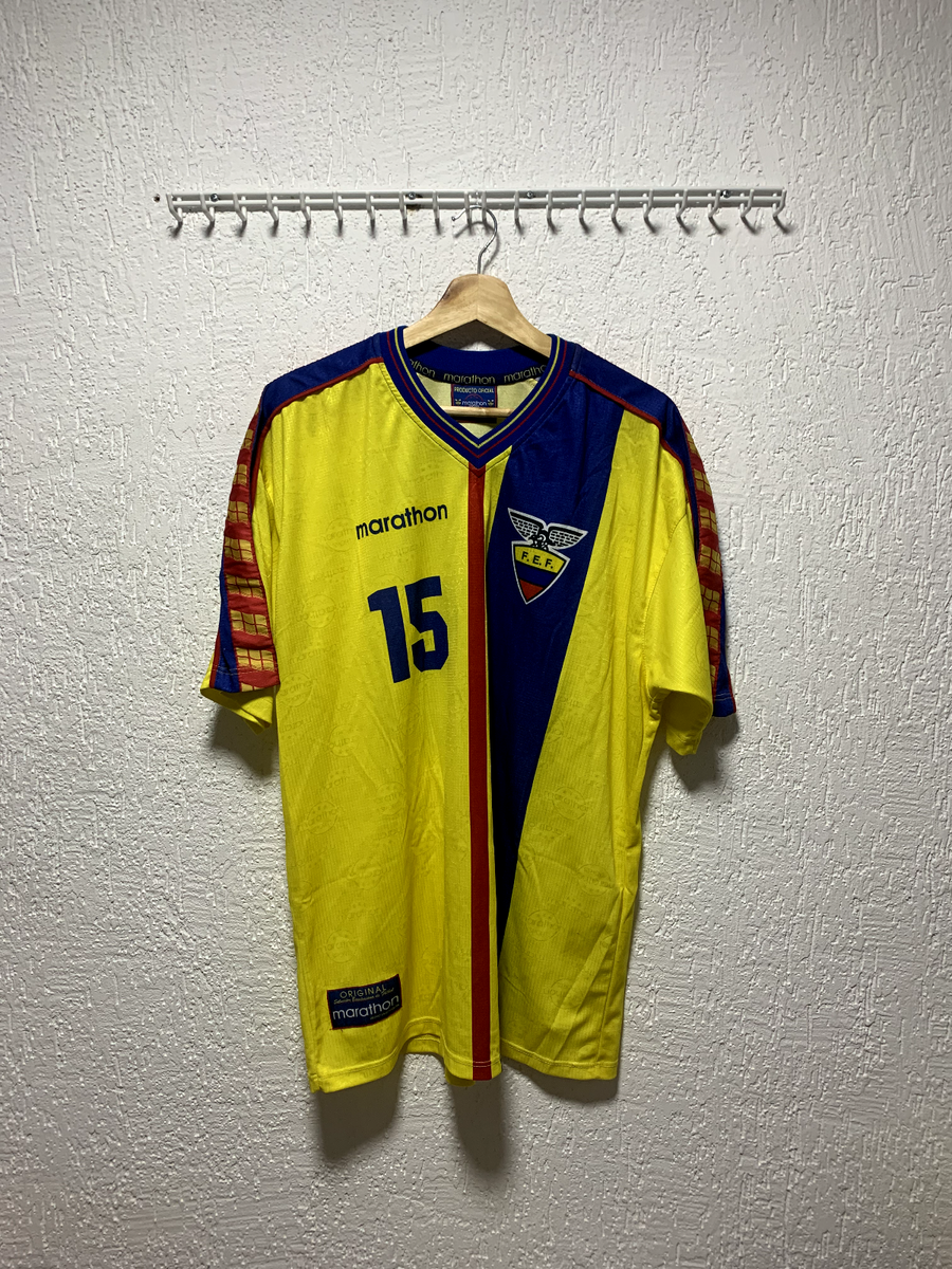 激レア OVY 98 Soccer Game Shirts Mサイズ Ecuador 1998 00 Marathon Home Soccer Jersey Men's Sz L Match