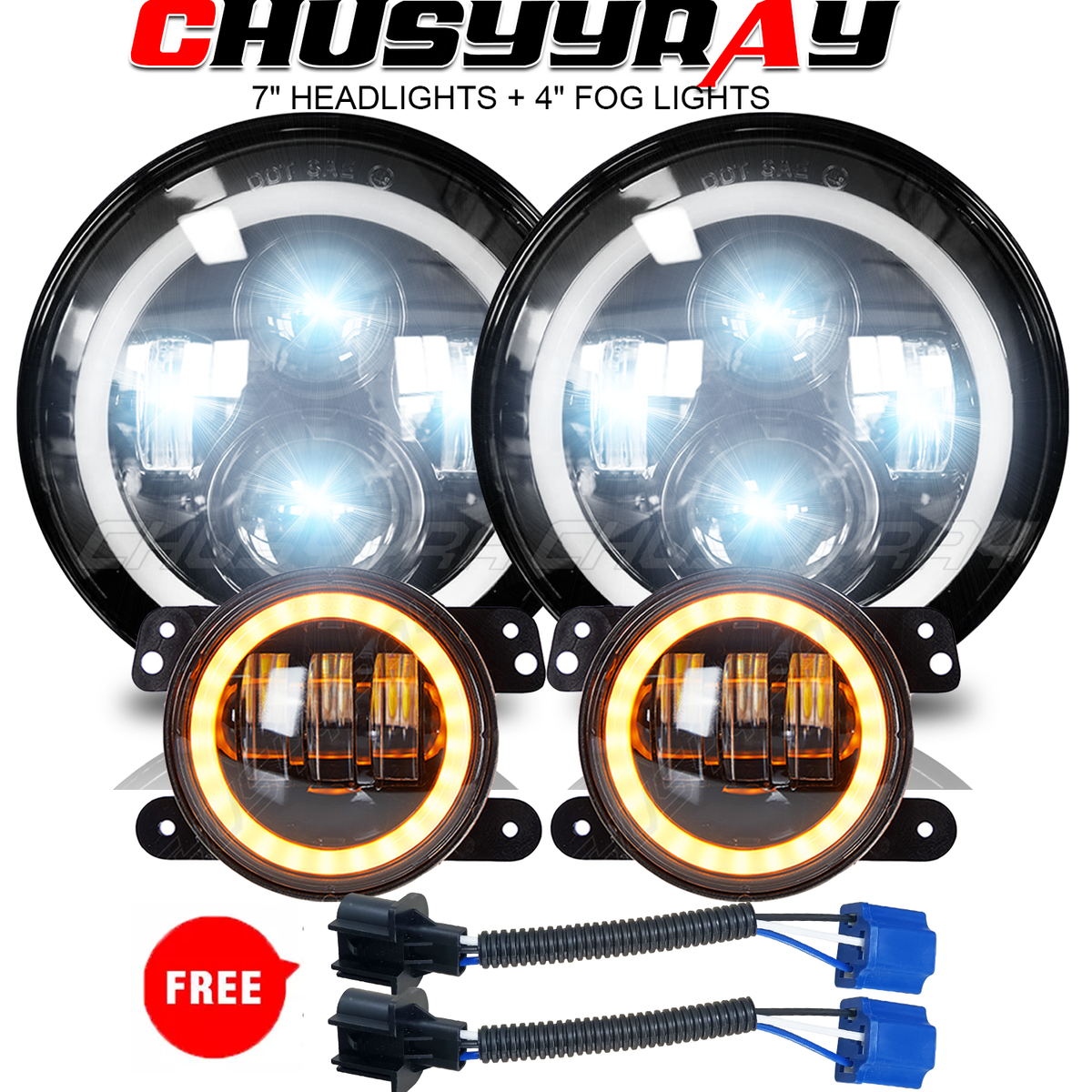 2007-2018 For Jeep Wrangler JK Combo 7 Round Led Headlights Fog Light Lamps