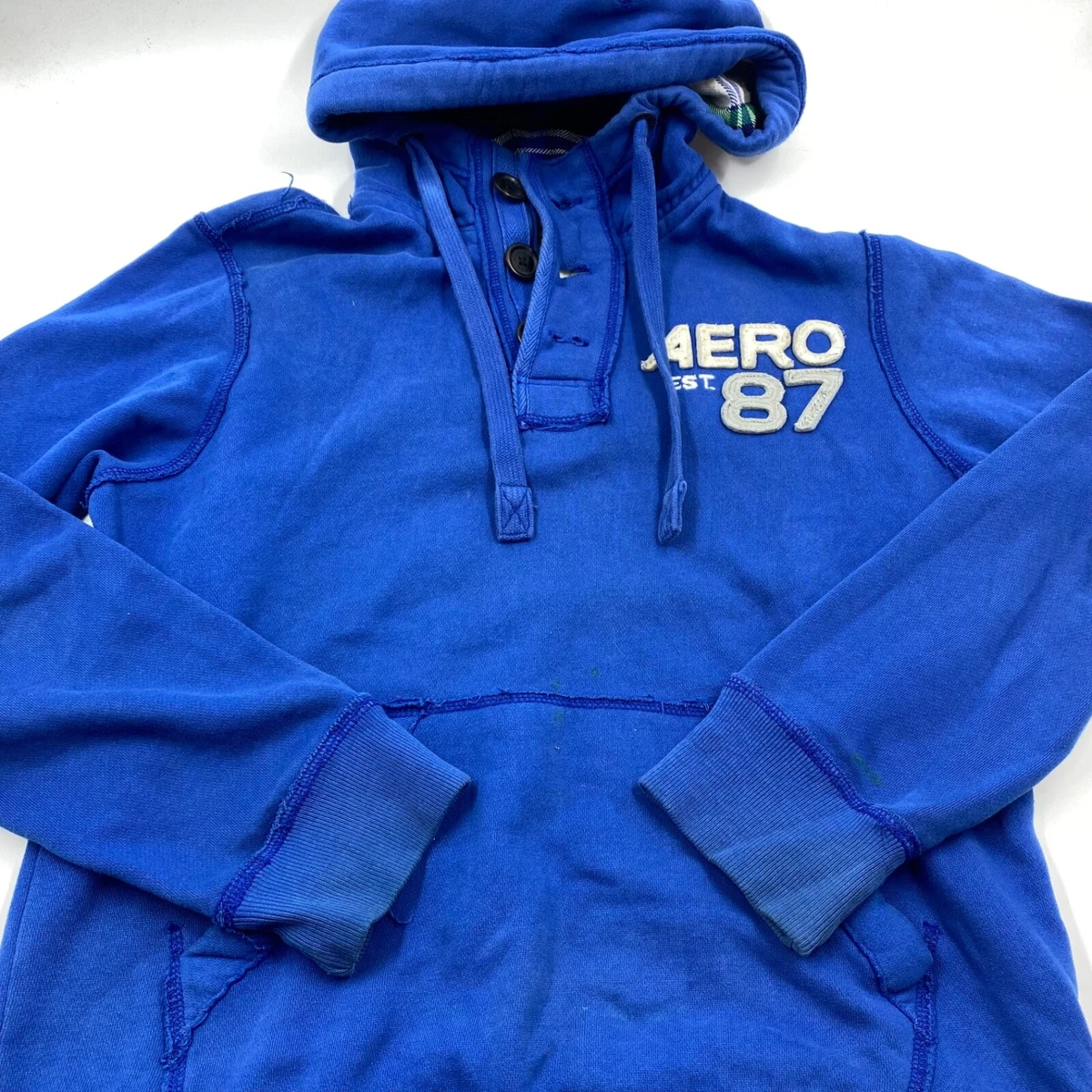 Aeropostale Mens Fullzip Hoodie Blue Size S Blue Logo Stretch