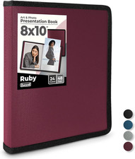 8X10 Art Portfolio Folder Ruby Cover Plastic Sleeves Presentation Binder Picture