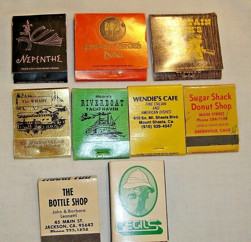 Vintage Lot of (9) Restaurant Match Books, Erawan Garden, The Phoenix, Noyo Fish