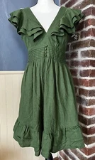 NWT Davi & Dani Linen Blend Olive Green Dress Open Back & Pockets Size S