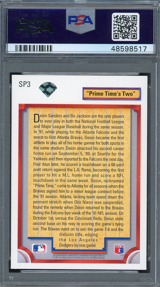 Deion Sanders 1992 Upper Deck Prime Times Two Baseball Card #SP3