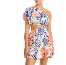 FARM RIO MIXED LOBSTERS OFF-WHITE CUT OFF ONE SHOULDER MINI DRESS XL $165