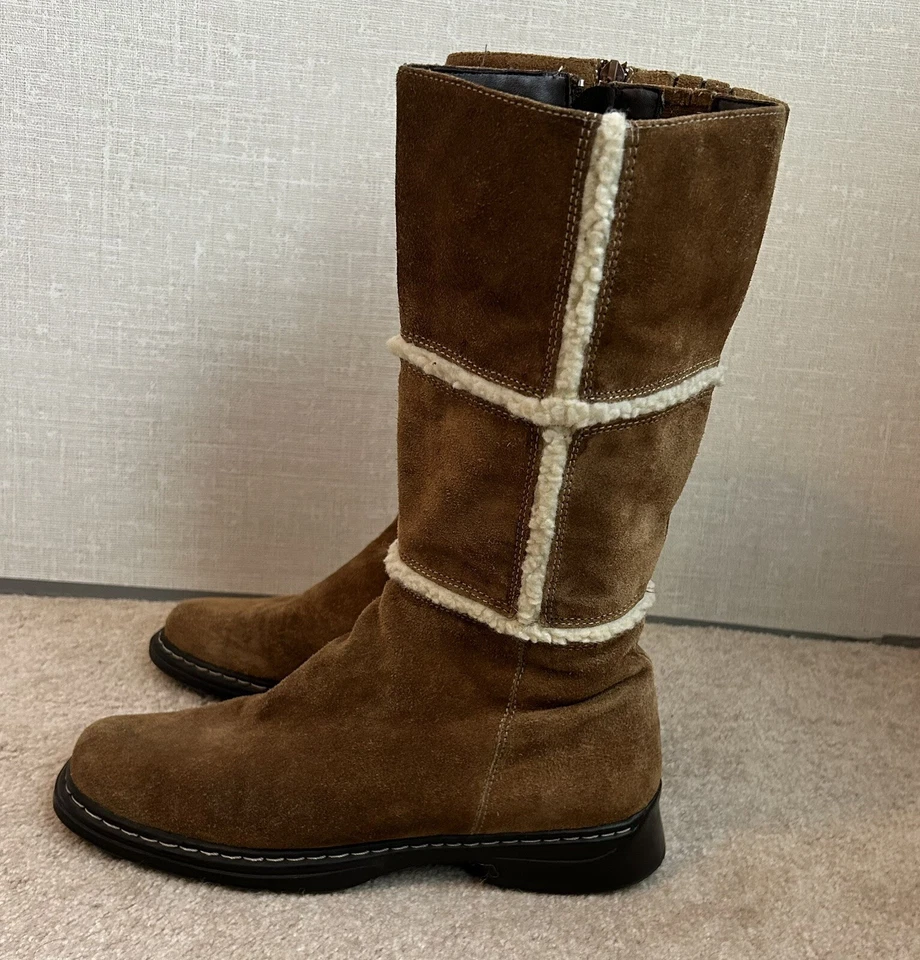 Botas de piel de oveja BASS vintage superiores para mujer 8B marrón punta redonda tacón bloque Foto 4 de 4