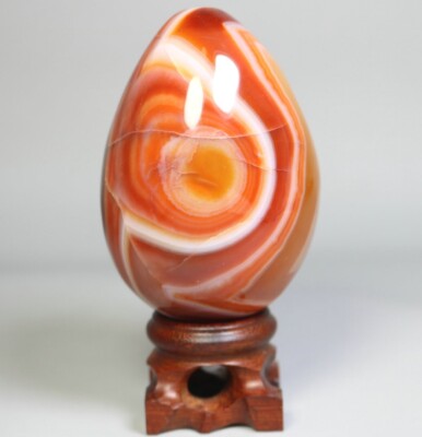 Natural Colorful Red Stripe Carnelian Agate Quartz Crystal Sphere Egg + Stand