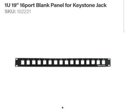 16-Port 1U 19'' Rack Mount Blank Patch Panel Black for Keystone Jack 