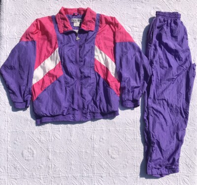 Vintage Casual Isle Jacket Womens m Geometric Color Block Windbreaker Pants Set