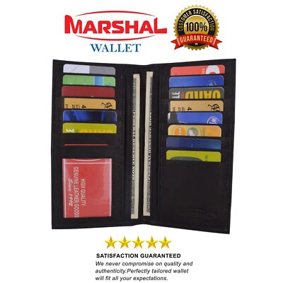 Genuine Leather Men's Long Wallet - Bifold With ID Window, RFID Blocking, Multiple Pockets (Marshal Brand)
