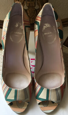 EMILIO PUCCI WOMENS $550 PINK/GREY LEATHER SHOES SZ.37/ 7 NEW IN BOX ITALY 