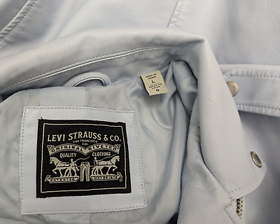 Levi Strauss sz L Faux Leather Vegan Moto Jacket light blue Levi Strauss sz L Faux Leather Vegan Moto Jacket light blue