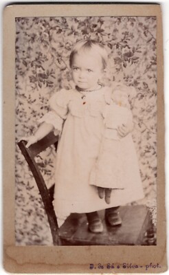 Antique CDV J. DE Sa E Silva Cute Girl In Dress With Doll Unmarked