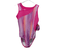 Danskin Now Pink Print Leotard w/ Crisscross Back Size L/G 10-12 